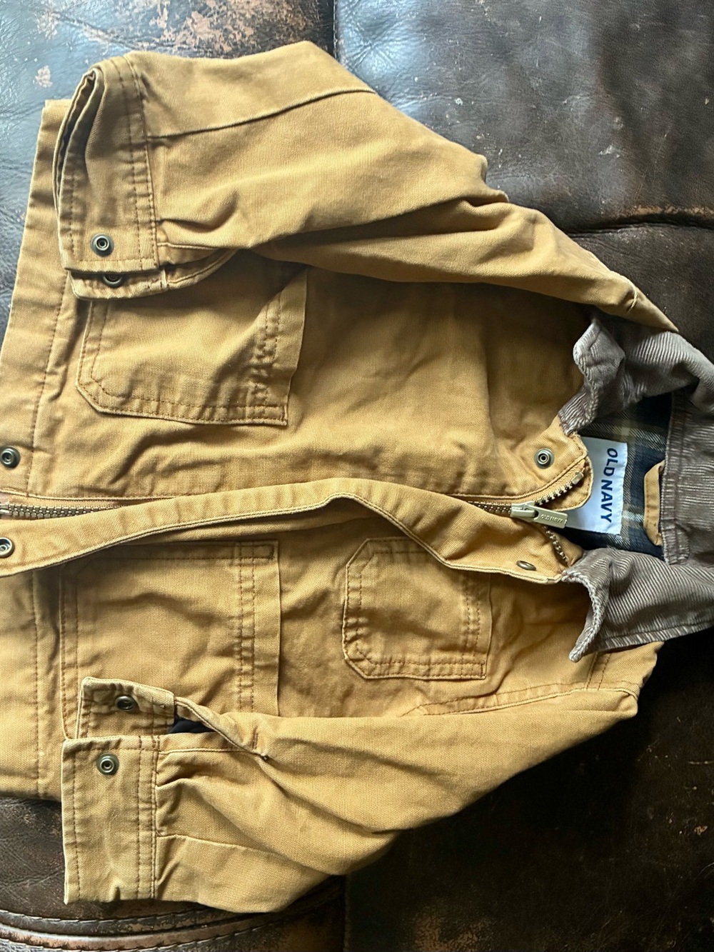 Old Navy Mustard Tan Canvas Jacket with Corduroy Collar